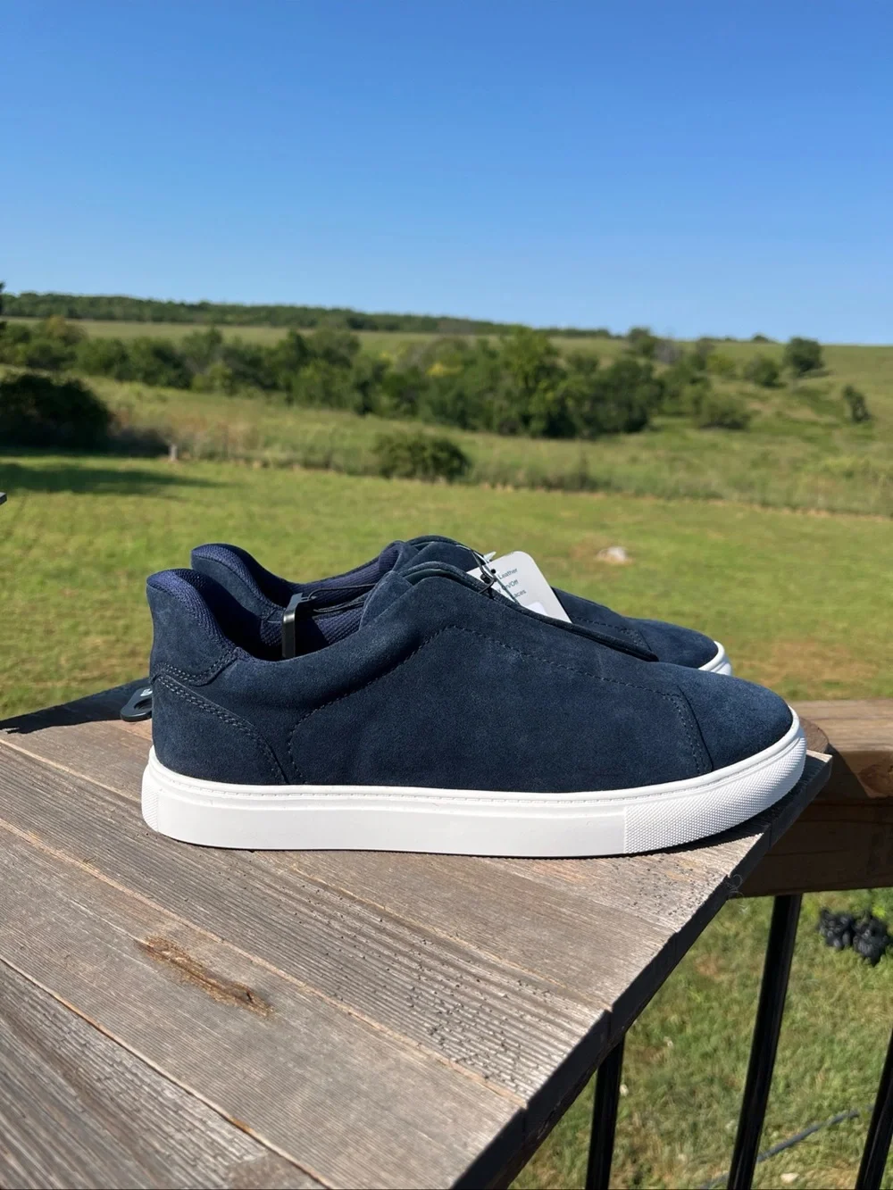 George Men’s Navy Blue Suede-look Slip-on Sneakers Size 9.5